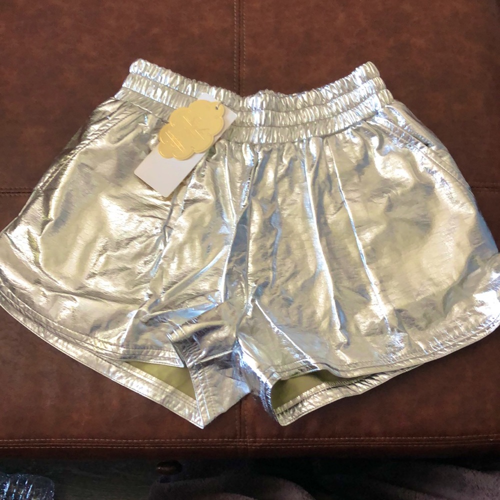 NEVER WORN BEFORE silver metallic shorts